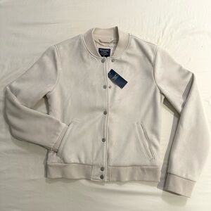 ABERCROMBIE Faux Suede Bomber Jacket in Stone Beige | Women’s Medium NWT